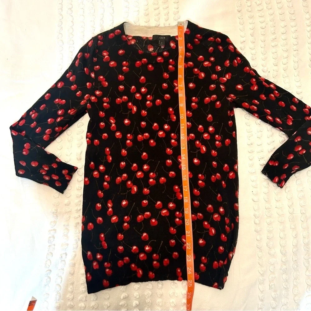 J. Crew Black and Red Cherry Print Tippi 3/4 Sleeve Crew Neck Sweater S